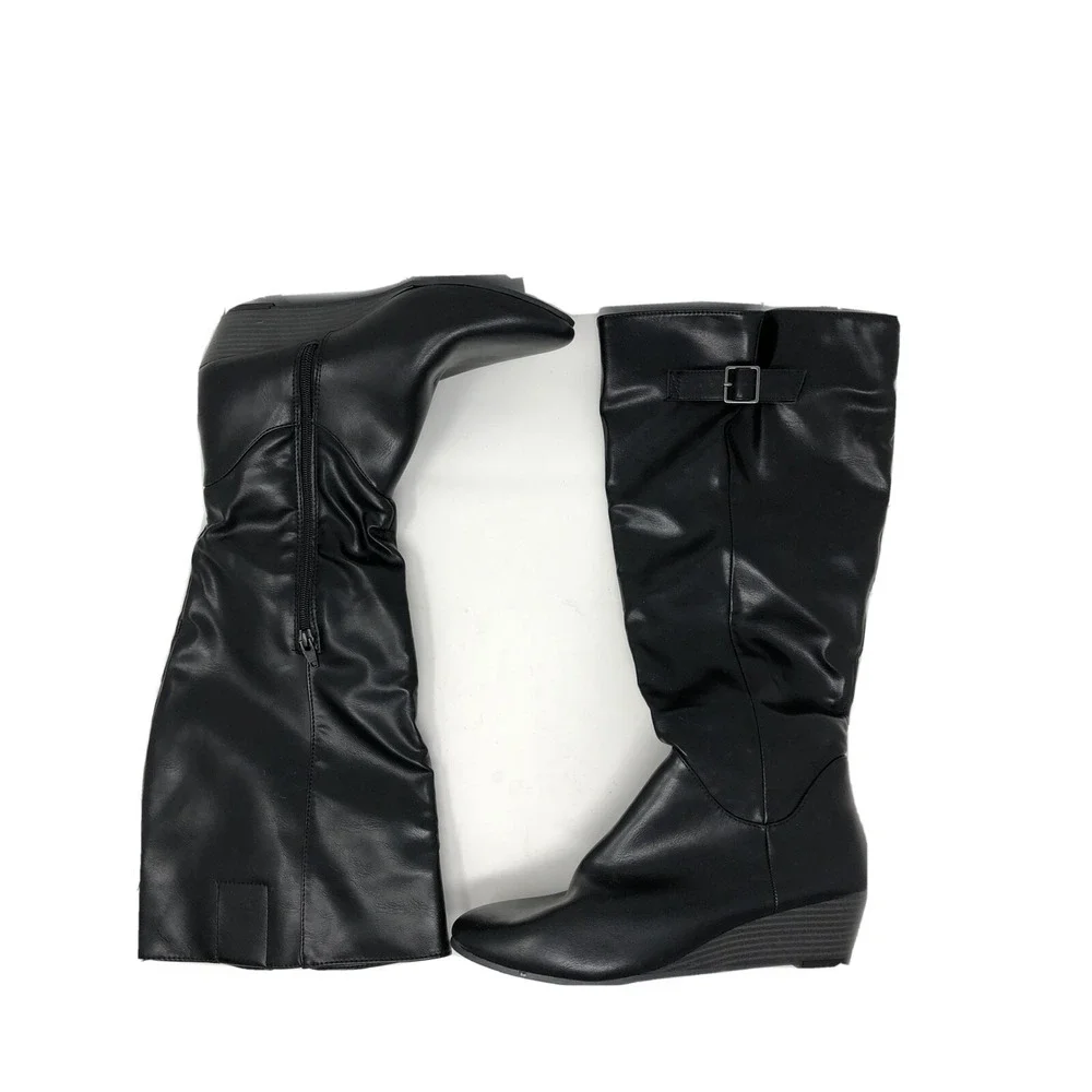A NEW DAY Womens 10 Tall Faux Leather Boots Low Wedge
